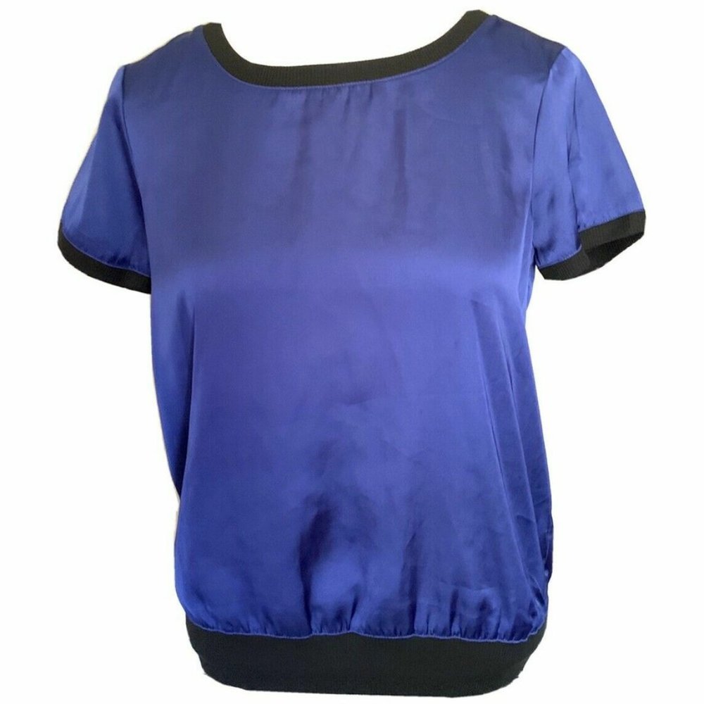 Sunny Leigh Cobalt Blue Short Sleeve Top Size Small Exposed Zipper